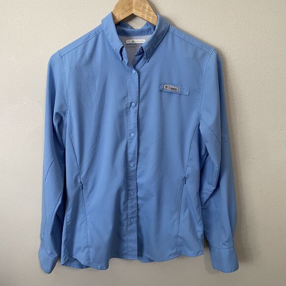 Columbia PFG Tamiami Shirt Womens S Blue Vented Omni Shield UPF 40 Long Sleeve - Picture 1 of 12